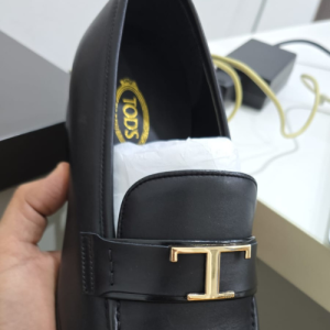 Tod Black Leather Loafers with Gold-Tone Hardware